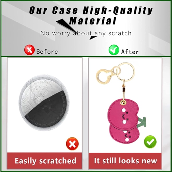 Læder nøglering holder etui kompatibel med Apple AirTag, sød beskyttende Air Tag cover med nøglering, anti-scratch finder GPS tracker etui til Cherry
