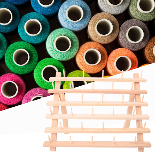 Trä 30 Spolar Kon Tråd Stativ Rack Fällbar Sömnad Broderi Förvaring Hållare Organizer