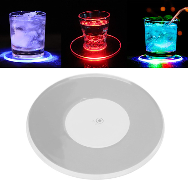 2 stk. LED lys kopunderlag 3 tilstande runde form farverig belysning akryl cocktailunderlag til bar klub circular