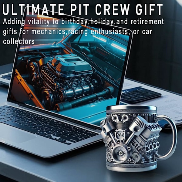 Personlig Rostfri Mugg - V8 & V6 Motor Design, 44 cl Handgjord Hållbar & Stilren, Perfekt för Bilentusiaster (V8) v8