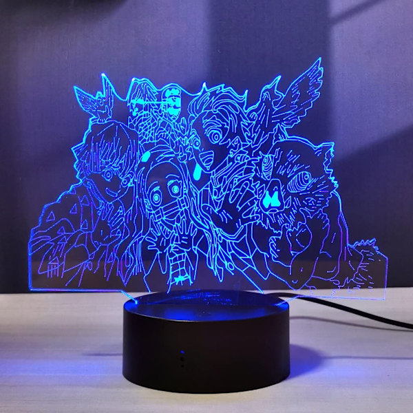 Demon Slayer Nezuko Tanjirou Zenitsu 3D Illusion LED Animelampa RGB 16 Färger Fjärrkontroll Skrivbordsnattlampa för Sovrum