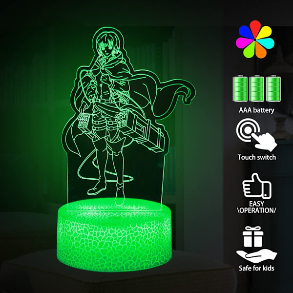 Attack on Titan Nattlampa 3D Levi Ackerman Anime Lampa och