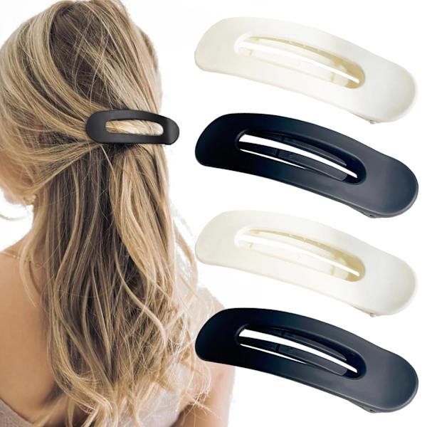 4 st platta hårklämmor för kvinnor - Flat Lay Claw Clip | Stora platta klämmor för hår | Matt platta kloklämma | Starkt grepp Lay Flat hårklämma Black，White