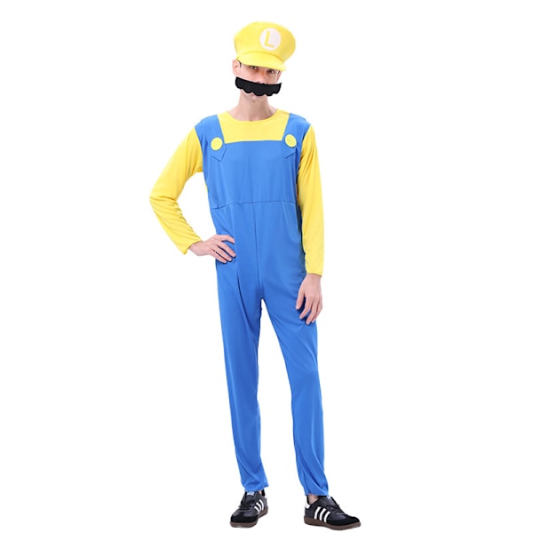Vuxen Super Mario och Luigi Maskeradkostym Rörmokare Bröder Halloween Kostym Yellow Adult S