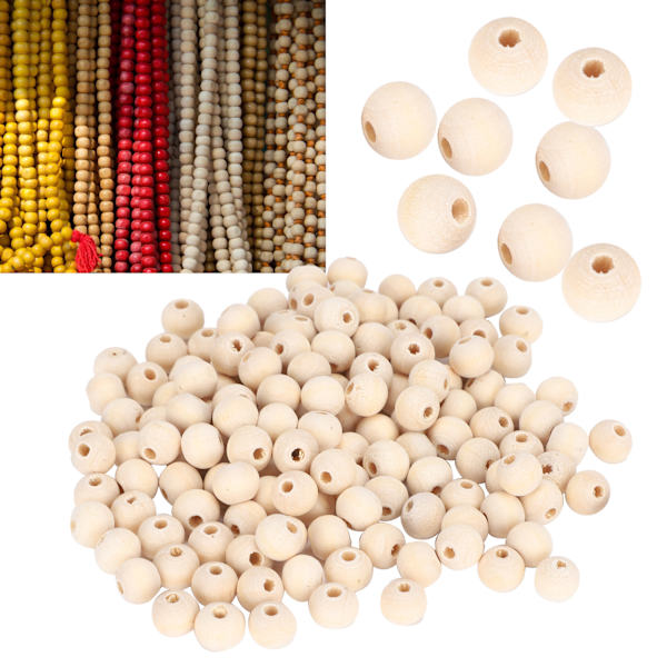 5 Pussia Puuhelmiä Pyöreä Käsityö DIY Keskeneräiset Käsityötarvikkeet 4mm/6mm/8mm/10mm 150Pcs 8 mm