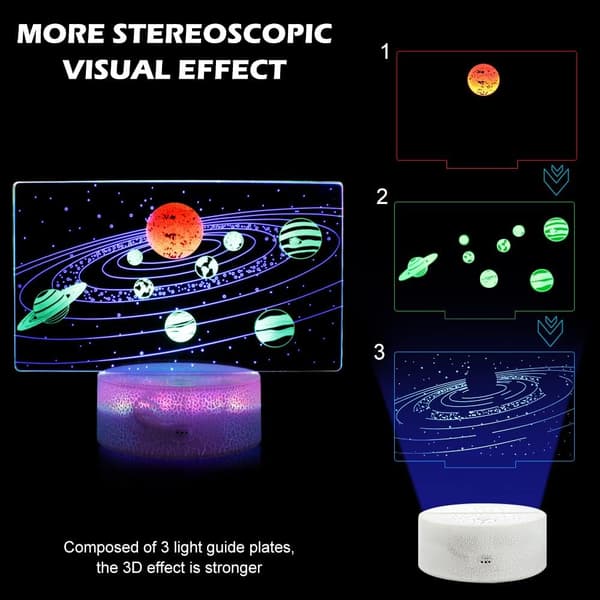 Galaxy 3D Natlampe, Dynamiske RGB Farver Skiftende 3D Illusi