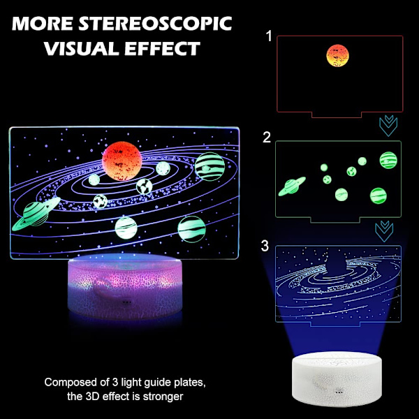 Galaxy 3D nattlampa, dynamisk RGB-färger som ändrar 3D-illusion