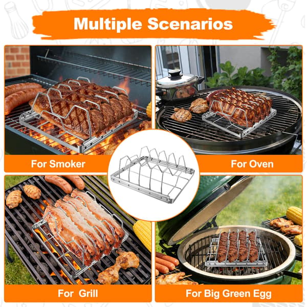 Flerställningsställ utformat för att hålla flera plattor vertikalt, maximerar utrymmet för rökning, grillning och utomhusmatlagning, 2-pack, silver 2-pack