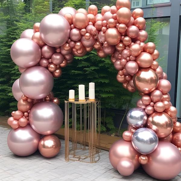 130 stk. metalliske rosaguldballoner i forskellige størrelser 18\" 12\" 10\" 5\" ballonbue guirlande sæt perfekt til fødselsdag, dimission, babyshower, bryllup, Pa Metallic Rose Gold