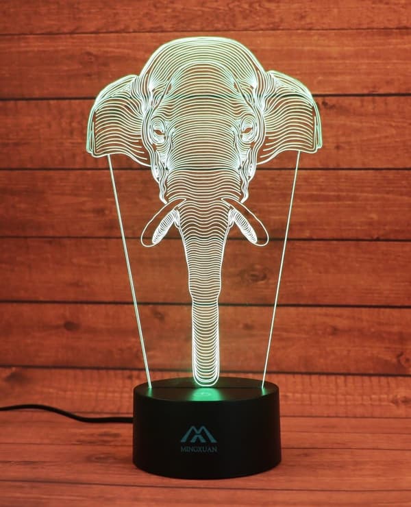 Elefantti 3D Yövalo 7 Väri LED Kosketus Pöytävalaisin E