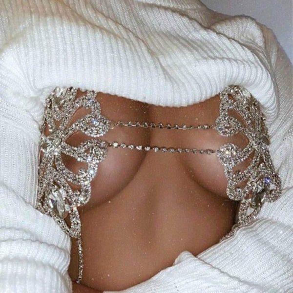 AVEKI Rhinestone Body Chain Crystal Bra Bikini Chains Sommar
