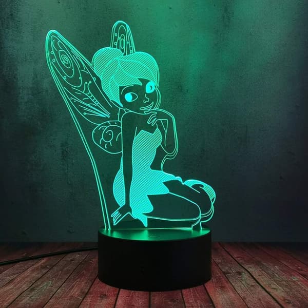 Fairy Elf Tinker Bell Princess Illusjon 3D LED Nattlys f