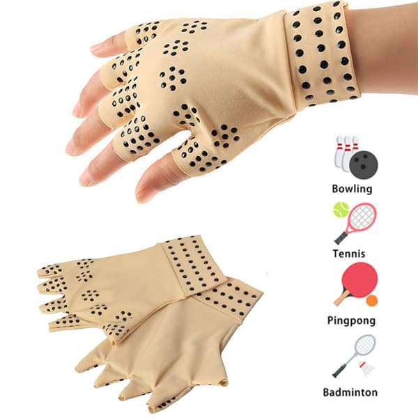 Magnetterapi kompressionshandskar för artrit och ledvärk, fingerlöst handstöd, 1-par förpackning, beige Beige