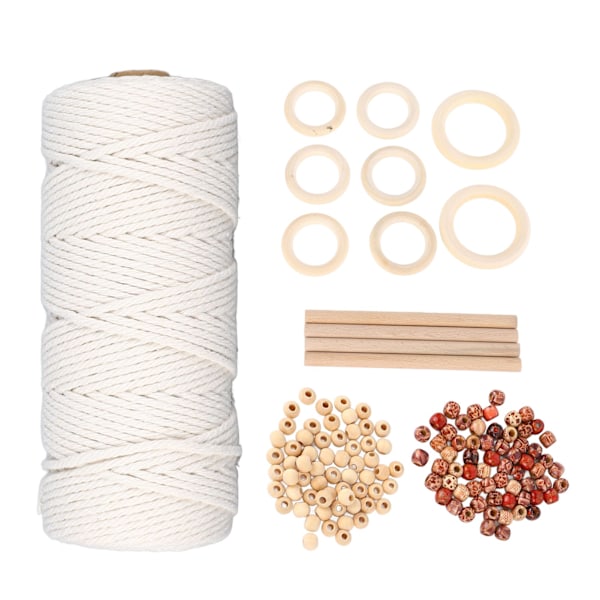Macramé-kit för nybörjare Bomullsmacramésnöre med träpärlor Träringar Macramé-växtupphängningskit Macramé-tillbehör