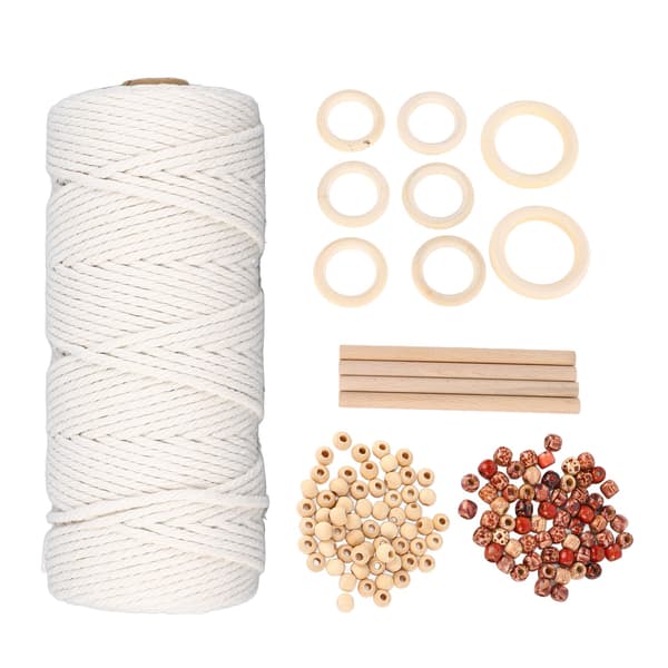 Macrame-sæt til begyndere Bomuldsmacrame-snor med træperler Træringe Macrame-planteophængssæt Macrame-artikler
