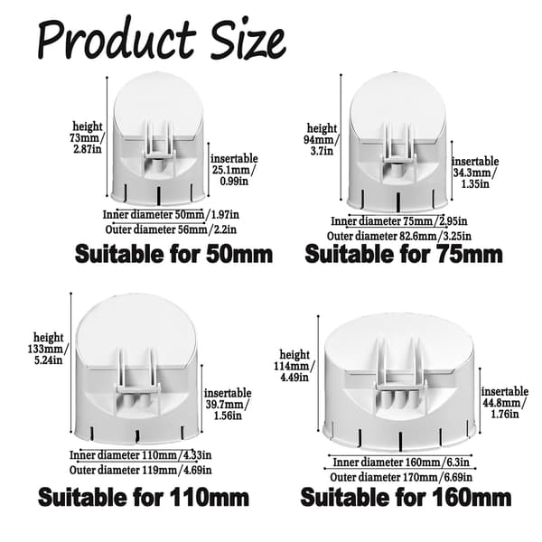 Magnetisk avloppstätning, backventilpropp med klämma, luktfri insektsäker täckning för avloppsrör, 50-160 mm vit (75 mm/2-pack) 75A 2 Pack