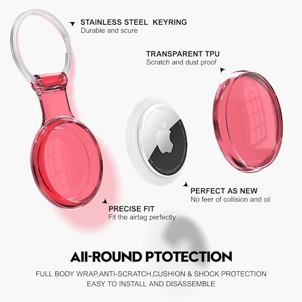4 kappaletta Airtag-pidikettä, jotka ovat yhteensopivia Apple AirTagien kanssa, vedenpitävä ja pölytiivis ja törmäyssuojattu Airtag-kotelo, jossa on monivärinen läpinäkyvä pehmeä TPU-materiaali 4 Blue/Orange/Red/Yellow