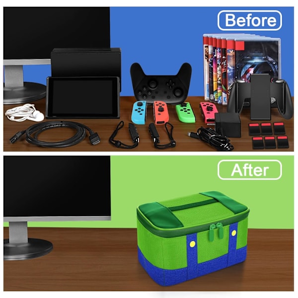 Söt Switch Bärväska för Nintendo Switch/Lite/OLED, Bärbar Mjuk Skal Vattentät Messenger Väska Oxford för NS SD Konsol Dock JoyCons Tillbehör Green