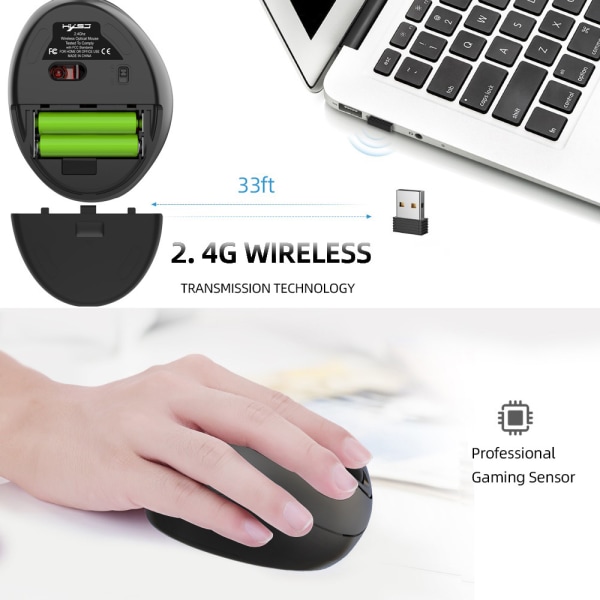 2.4G trådlös mus, 3 nivåer av DPI justerbar, ergonomisk v