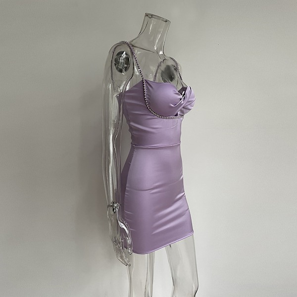 Tank Top Sexet Ærmeløs Bodycon Mini Club Kjole (Lilla S)
