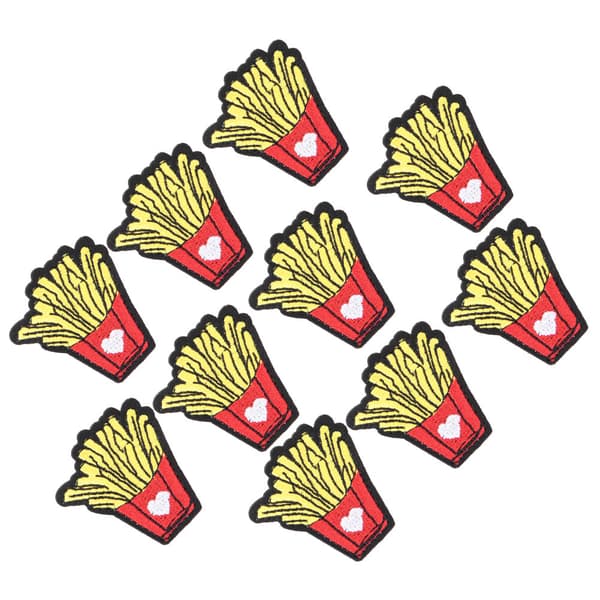 10 stk håndlagde matformede sy- og broderilapper for klær (pommes frites)