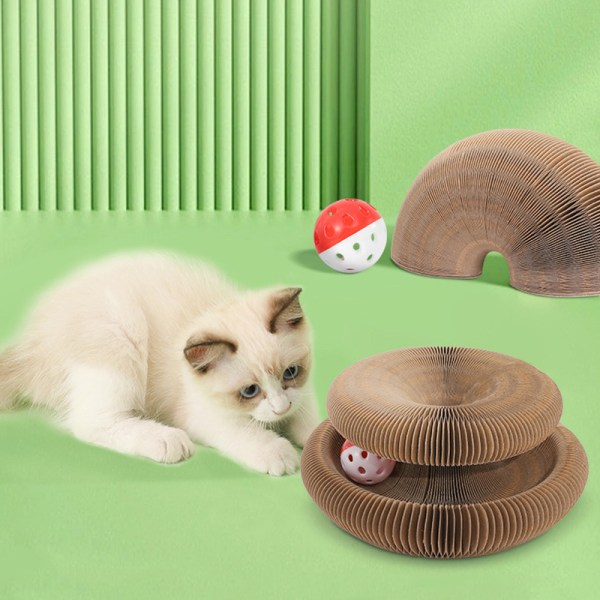 Kattklösbräda med intressant orgelform, magnetisk kattslipklo, kattklösbräda med mörkt träkorn, kattunge, orgel, kattklösbräda