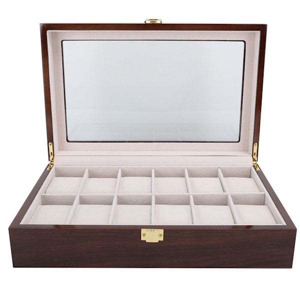 12 rutnät trä klocka display box arrangör handledsklockor förvaring trä låda fall arrangör