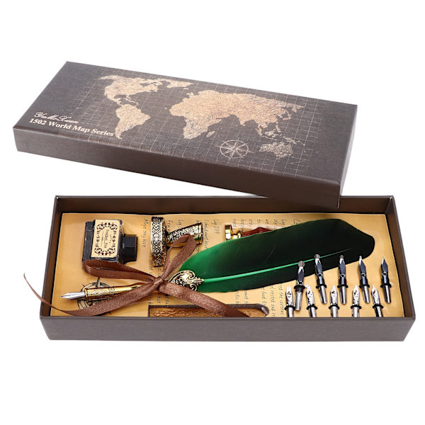 Kalligrafi Pen Retro Elegant Utskjært Mønster Holdbar Slitasje Attractiv Dekorativ Skrivemateriell for HjemGrønn