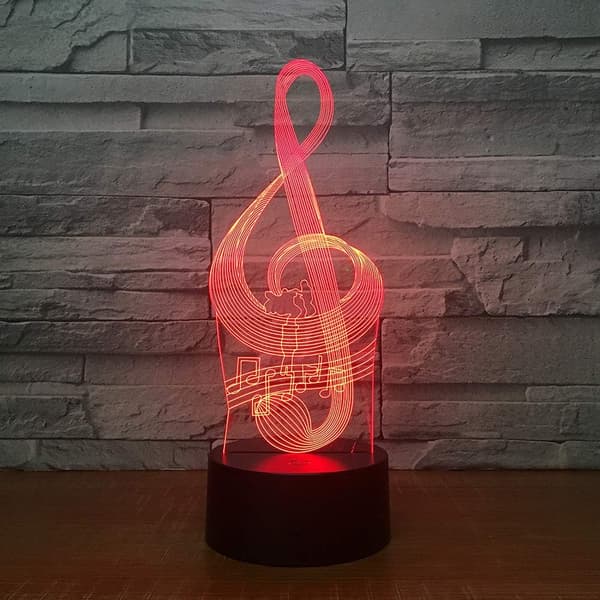 Musiknote 3D Natlampe, 7 Farver Skiftende Optisk Illusion