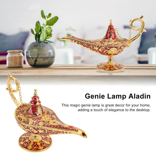 Magisk Genie Lampe Rød Zink Legering Antioxidationsmiddel Fadeless Relief Mønster Europæisk Stil Aladin Lampe til Hjemmeindretning