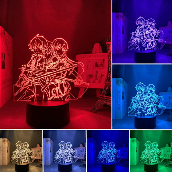 3D LED-nattlampa Anime Kirito och Asuna för sovrumsdekor