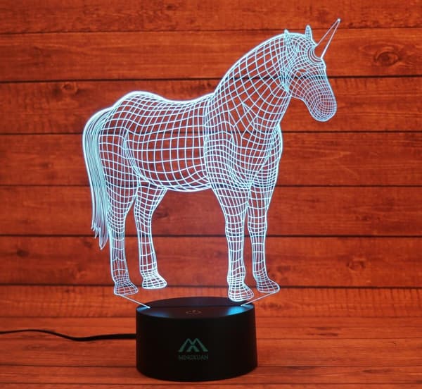Unicorn 3D Nattlys Touch Bordlamper, 7 Fargeendringer