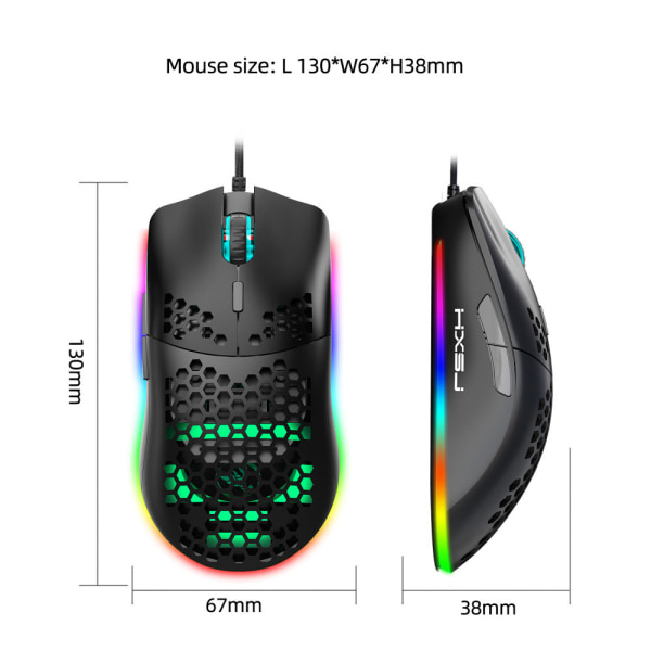 Trådbunden mus RGB-belysning Stöd för släckta lampor 6 knappar för PC
