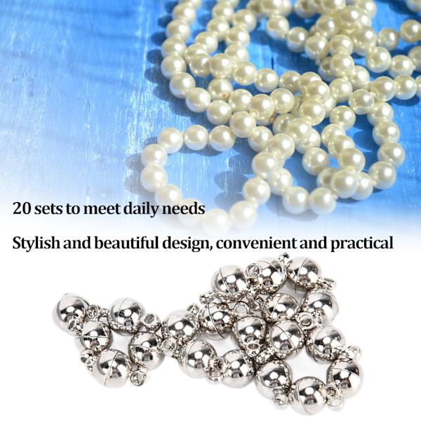 20 sett magnetiske låser runde messing fasjonable smykkelåser for DIY håndverk halskjeder armbånd øredobber making Silver