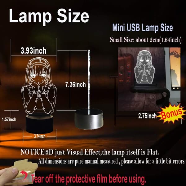 Zero Two, 3D Optisk Natlampe til Børn, Japansk Anime Figur