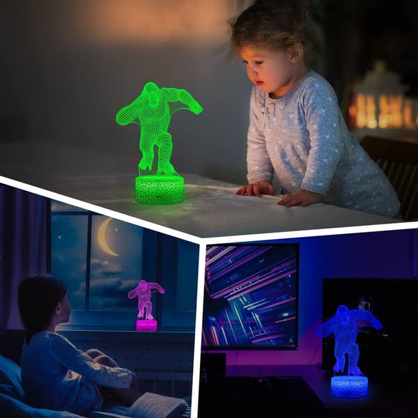 3D Gorilla Lampe Optisk Illusion Natlampe, 16 Farveændringer