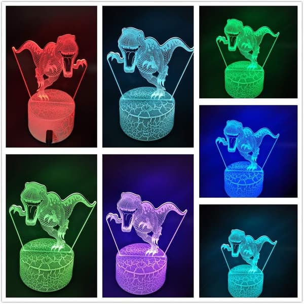3D Dinosaur Natlampe Illusionslampe natlys 7 Farver T