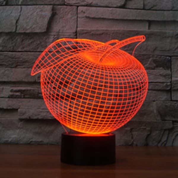 3D Frukt Eple Nattlys Bord Skrivebord Optisk Illusjon Lamper