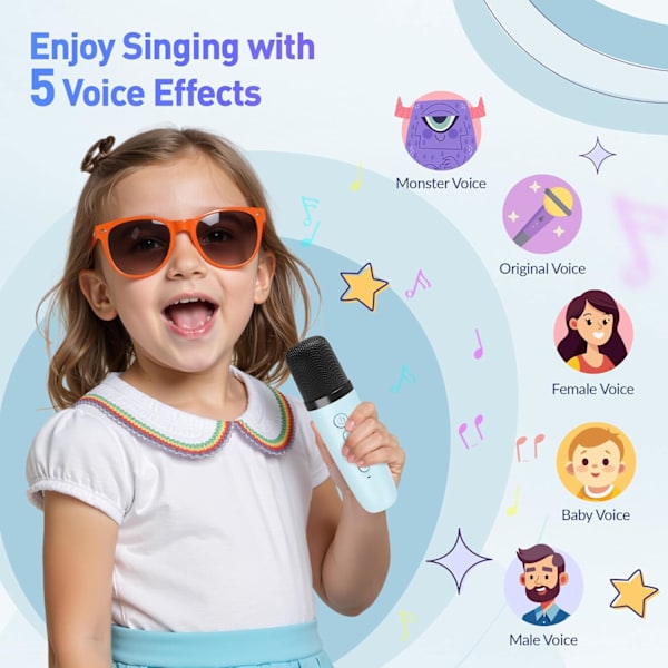 Mini Karaoke-laite, kannettava Bluetooth-karaokekaiutin 2 langattomalla mikrofonilla ja juhlavaloilla lapsille ja aikuisille, syntymäpäivä blue