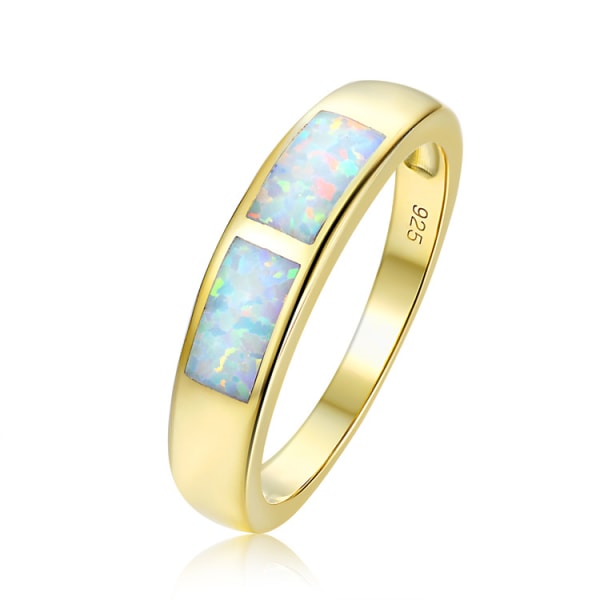 925 Silver Guldpläterad Halo Opal Ring Enkel Fin Gol