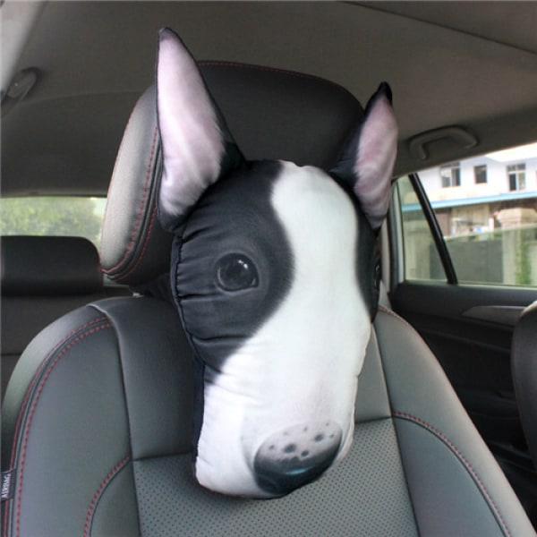 Kreativ Sjov Doge Naturtro 3D-printet Bil Nakkestøtte Dyr Hund Kat Hoved Tegneseriepude Beskyt Sædehals (Bull Terrier)