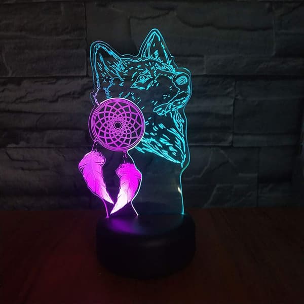 Wolf Dream Catcher Nattlampa LED 3D Illusion Dreamcatcher