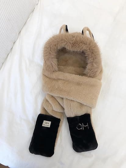 Hættetrøje til kvinder Vinter varm kunstig pels tørklæde hat handsker combo med søde rævører Khaki