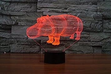 3D Flodhest Natlampe LED USB 7 Farveskift LED Bordlampe X