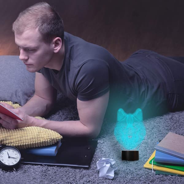 Wolf 3D Lamper, Bagvhandbagro Ulv Natlampe, 7 LED Farver