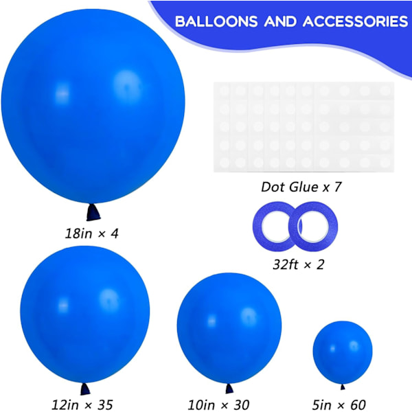 129 stk. mørkeblå balloner i forskellige størrelser 18 12 10 5 tommer til guirlandebue til fødselsdag, køn afsløring, babyshower, dimission, festdekoration Dark Blue