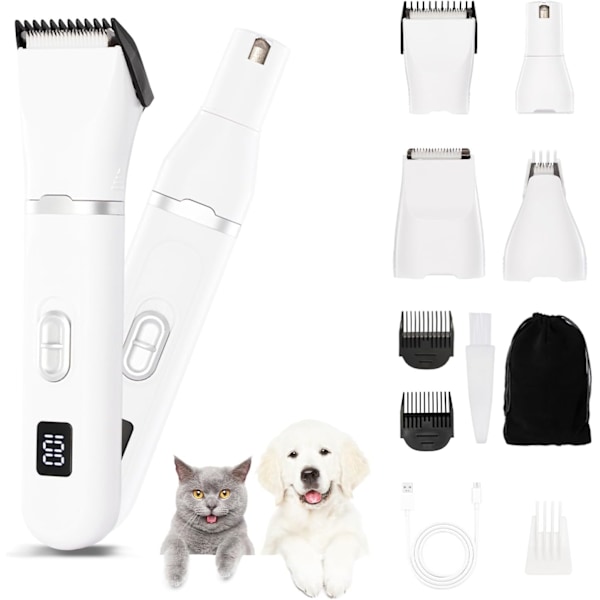 Hårklipper til hundeplejesæt, 4 i 1 kæledyrshundeklippere til pleje af hårbarbermaskine med neglesliber hundepote trimmer, trådløs støjsvag El