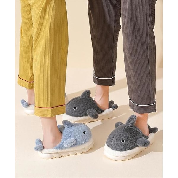 Plush Hjemmesko til Mænd og Kvinder, Tegneserie Haj Dyr Bomulds Slippers, Vinter Indendørs Varme Slippers, Bløde og Komfortable Tyksålede Sko Grey 44-45