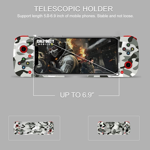 Bluetooth-kontroller för iPhone, Android, direkt spel, låg latens, telefonkontroller spelkontroll joystick för Galaxy S23 S22 S21 20 Ultra, iPhone 14 13 1 Camouflage