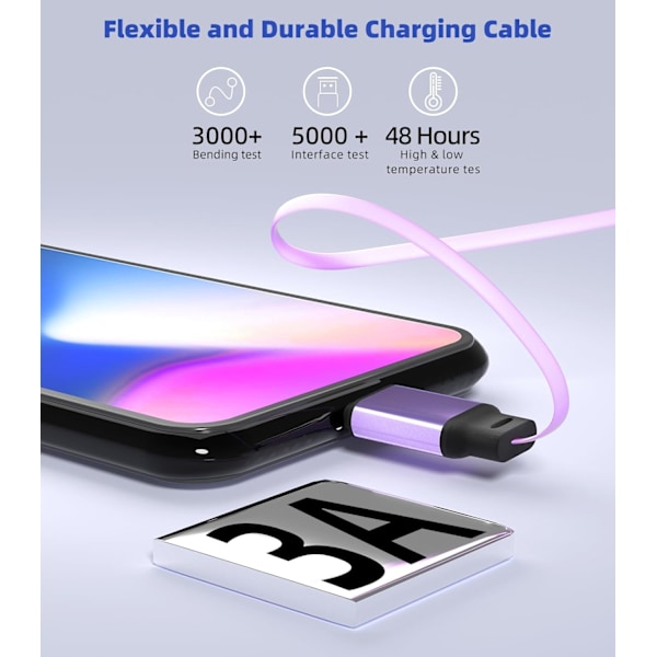 3-i-1 Retraktil Laddningskabel [3A, 1m] Multi USB-kabel Snabbladdare för Telefon, Samsung, iPad, Surfplattor, Switch och Mer Purple